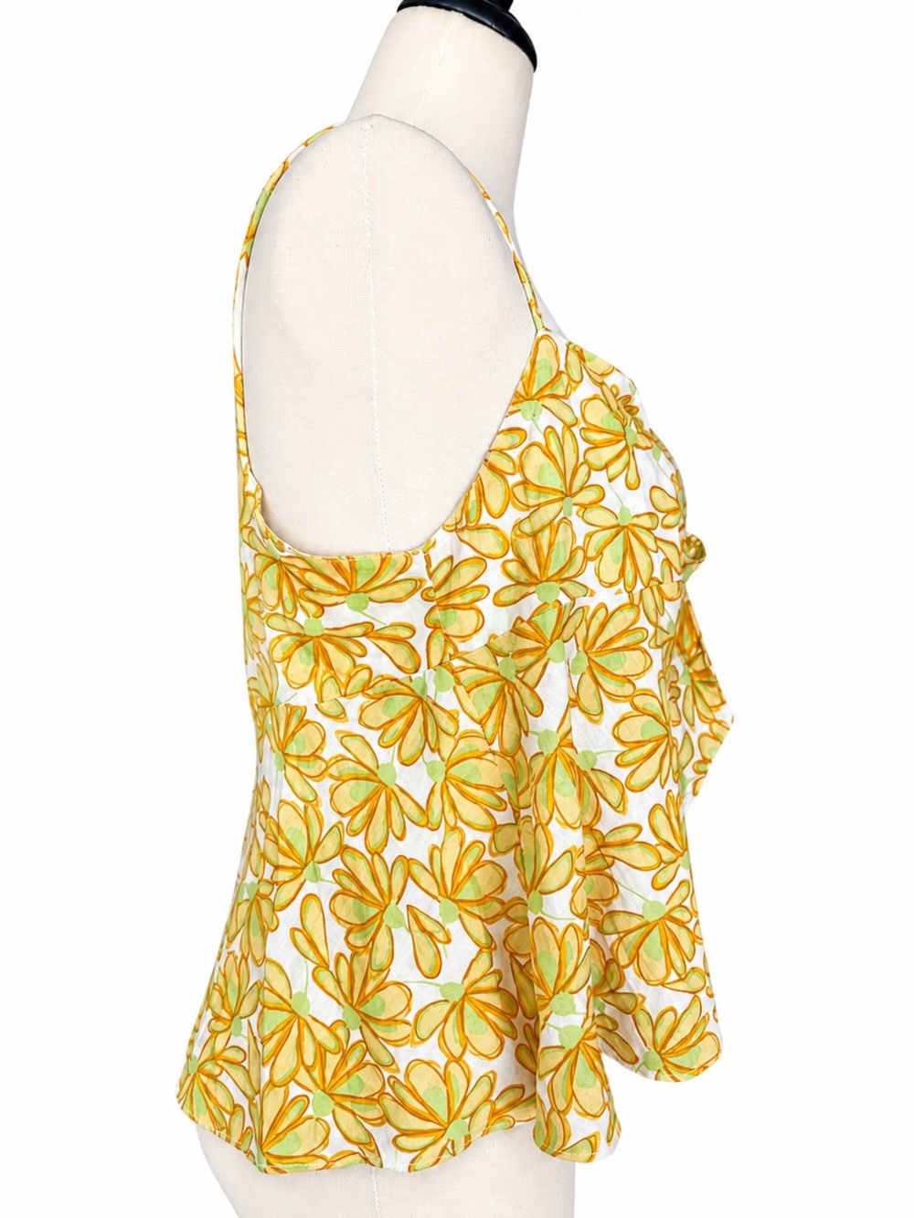 NWT Zara Daisy Floral Tie Front Cami Boho Top Size XL Yellow Green - Picture 3 of 6